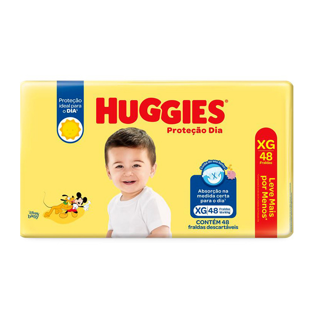 FRALDA INFANTIL HUGGIES MEGA PROTEÇAO DIA TAMANHO XG C/48