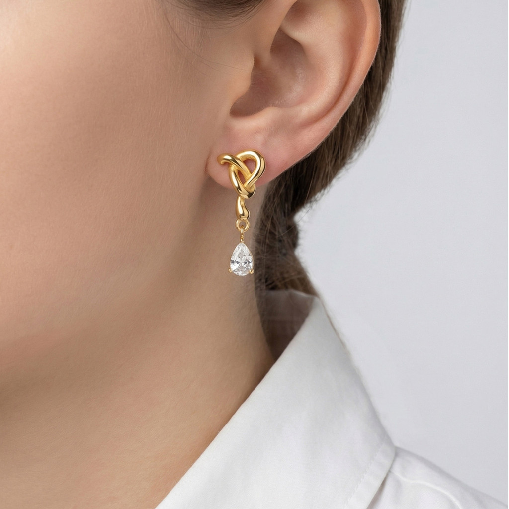 Brincos De Zircão Gota D'água De Aço Inoxidável Vnox, Banhados A Ouro, Design Requintado Para Mulheres · foto 2