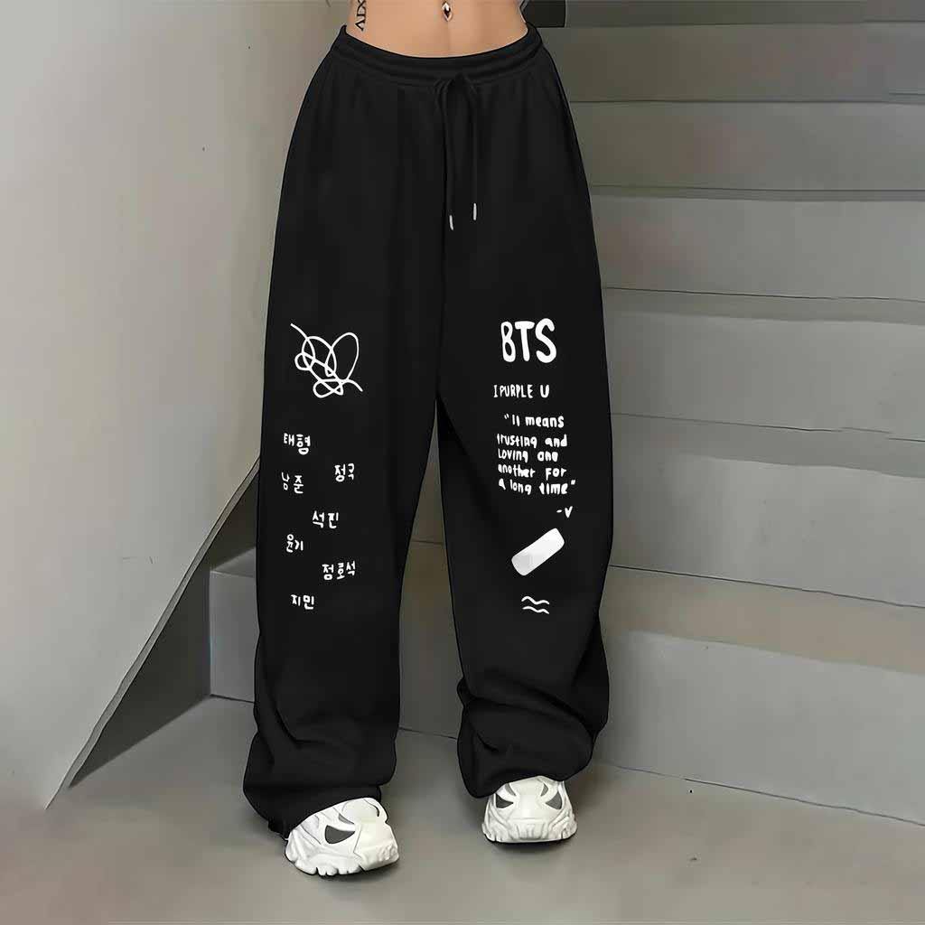 Calça Wide Leg BTS Banda Premium Cantores K-Pop Internacional