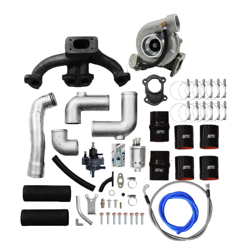 Kit turbo para Fiat Palio 1.0 8V motor Fiasa com e sem ar condicionado - T2 + Turbina .48 T2 Master Power R363