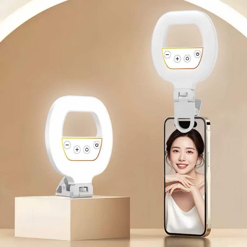 Selfie Ring Light Clip-On Phone Mirror 3 modos 3 níveis de brilho 90° Substituição portátil (MLG-163)