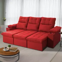 Sofá Retrátil Reclinável Verona USB + Porta Copo 2,30m Suede Velut Vermelho c/ Molas no Assento - King House