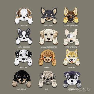 Patch de tecido com cabeça de cachorrinho fofo, patch bordado de animal para passar a ferro, patch decorativo para roupa