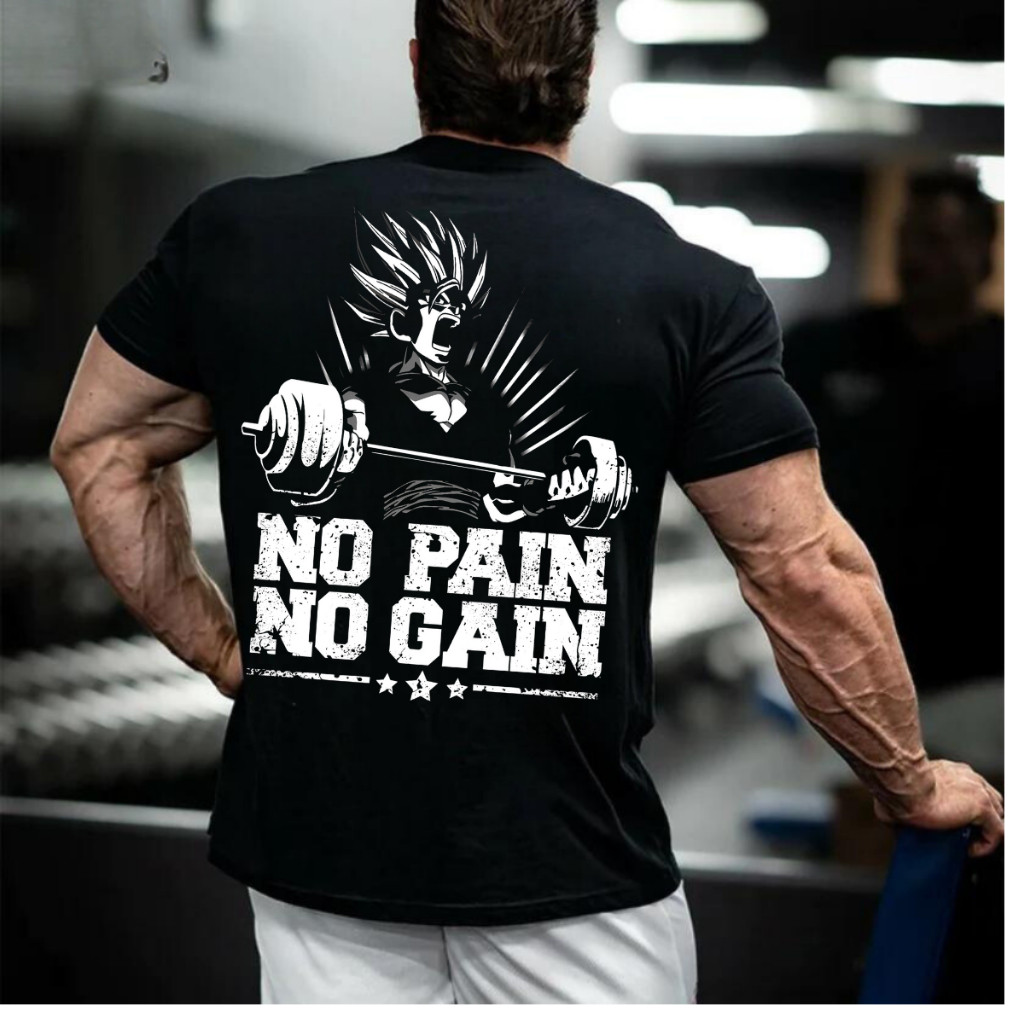 Camiseta Oversized Streetwear No Pain No Gain Vegeta GYM Moda Musculação Academia Lançamento