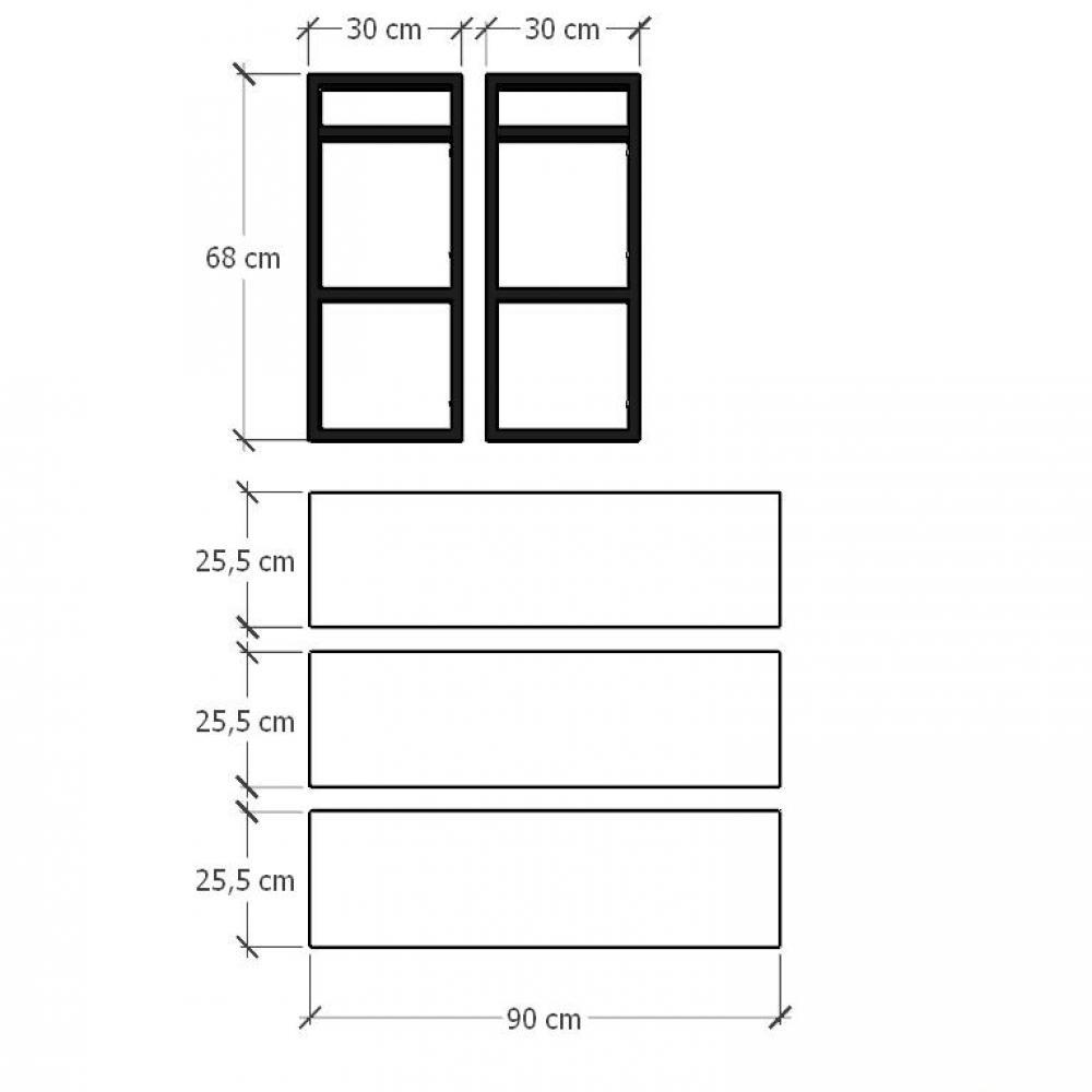 Prateleira industrial com três níveis cor preto 68x30x90 — imagem 2 de 2