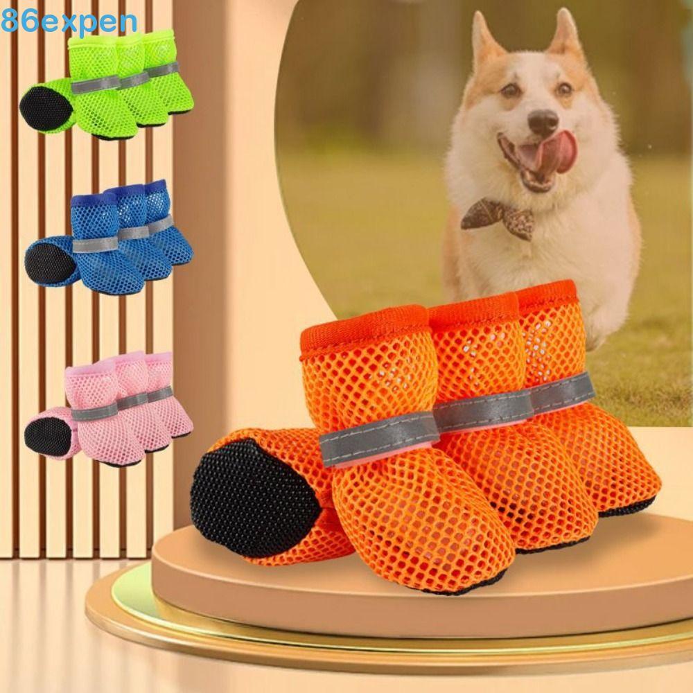 EXPEN1 4 Unidades/Conjunto Sapatos De Malha Para Cães , Rede Reflexiva Respirável Ocos Resistentes Ao Desgaste