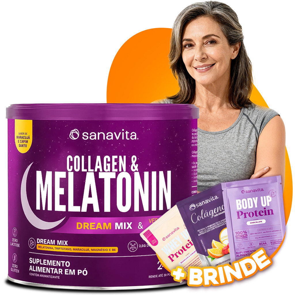 Colágeno Verisol Collagen Melatonin Sanavita Ácido Hialurônico Biotina Pele Sono Noturno Suplemento