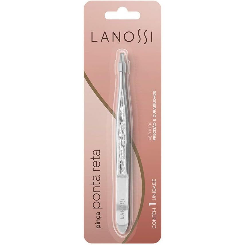 Pinça Ponta Reta Aço Inoxidável Lanossi Beauty & Care Silver - Design de Sobrancelha