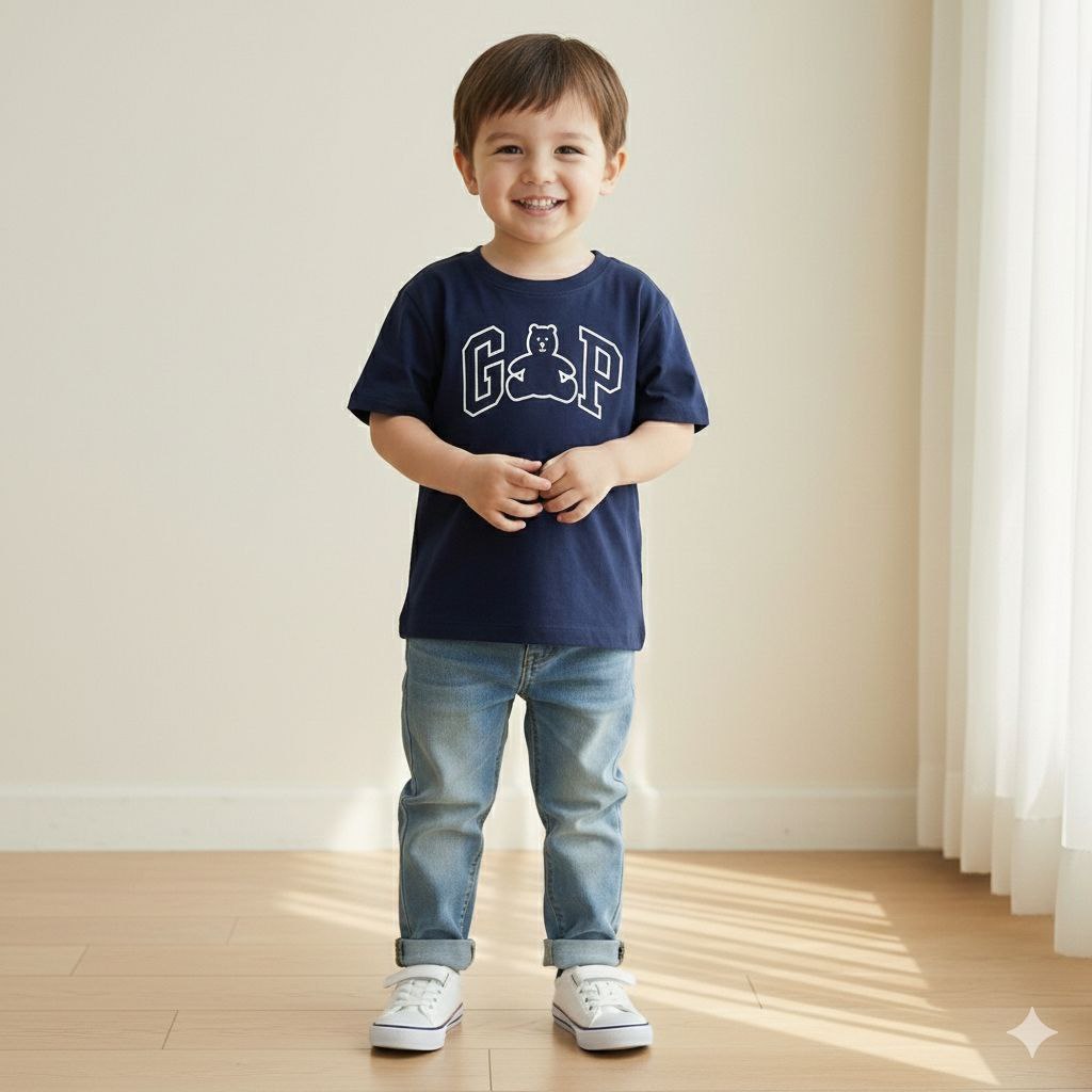 CAMISETA GAP MENINO URSO AZUL MARINHO INFANTIL 2 A 5 ANOS