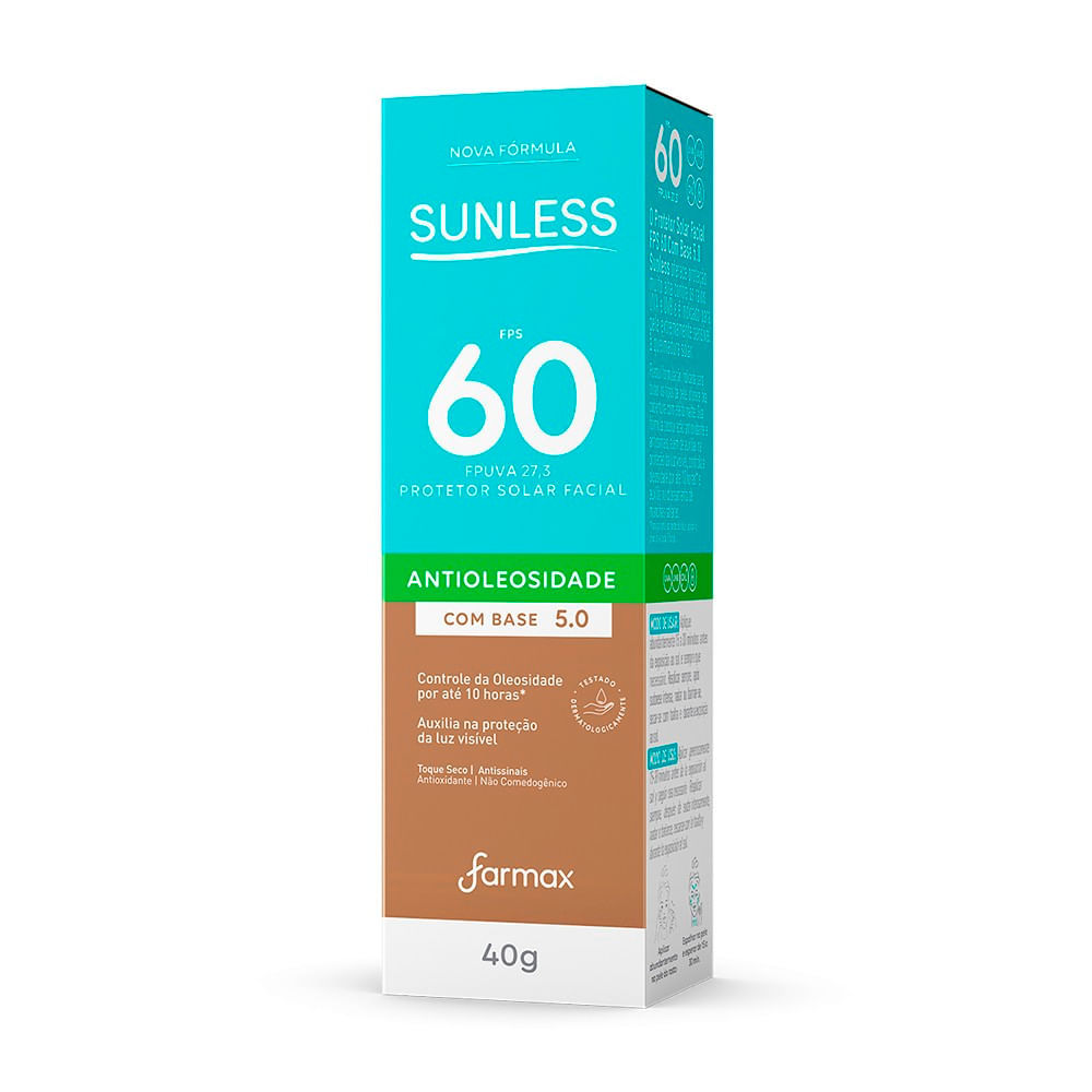 Detalhes do Protetor Solar Facial Sunless FPS 60 Cor 5.0 40g