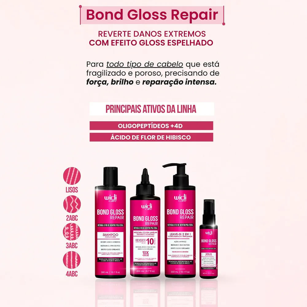 Detalhes do Kit Widi Care Shampoo + Máscara + Leave-In + Sérum Bond Gloss Repair