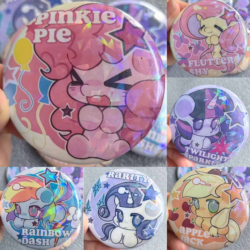 58mm Broches My Little Pony Holográfico/Fluttershy/Rainbow Dash/Pinkie Pie/Rarity/bottons/pins/anime/badge/Distintivo