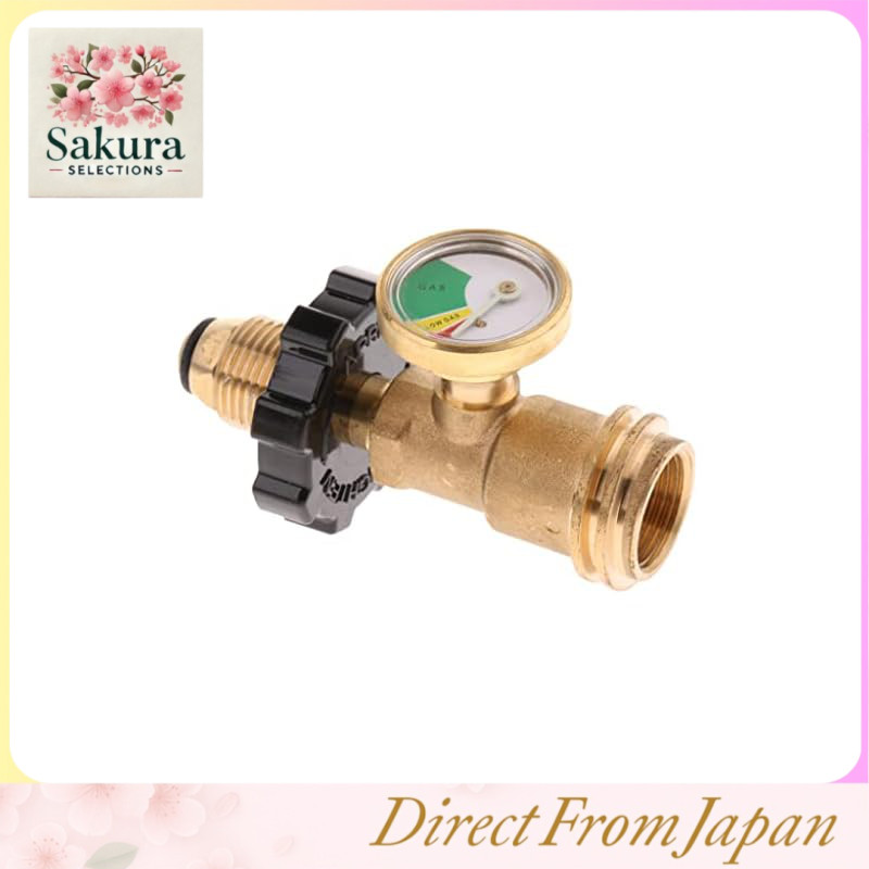 perfk Propane Tank Adapter with Gauge, Copper Conversion Adapter with Pressure Gauge for Propane Tank, Gas Grill, Barbecue, Camping, Indicator Fuel Brass
