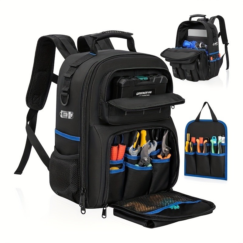 Mochila Para Ferramentas Eletricista Resistente-Grande Capacidade Com Vários Compartimentos E Alças Acolchoadas