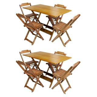Kit 2 Jogos De Mesa Retangular Dobrável 120X70 Em Madeira Maciça Com 4 Cadeiras - Mel - Marrom em Oferta na Shopee