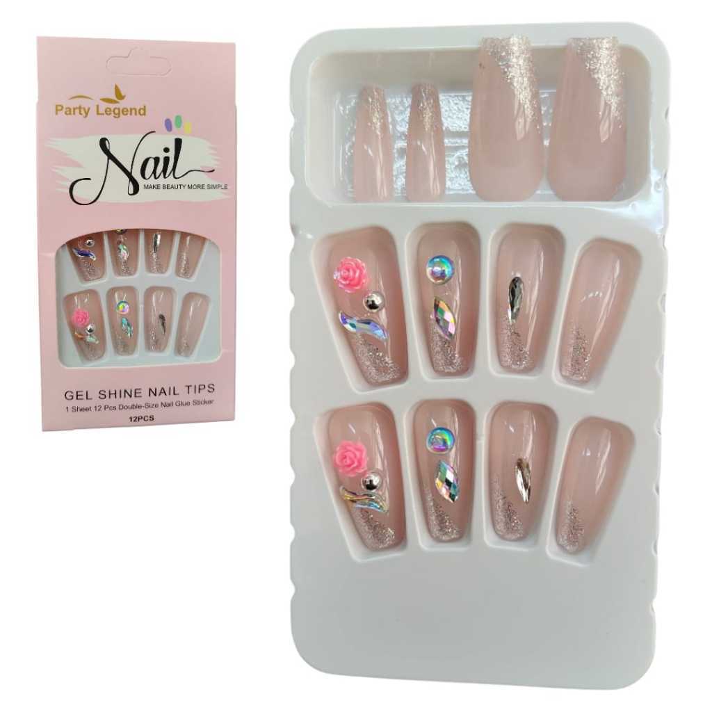 Unhas Postiças + adesivos para unhas decoradas francesinha amendoada unhas prontas francesinha com pedrarias