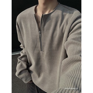 Semi-zipper Henry collar camisa masculina primavera outono polo camisa manga longa camisa
