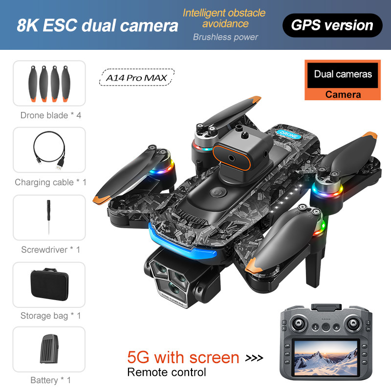 Drone A14 PRO MAX GPS Brushless Tela Controle, Evitamento Obstáculos, Câmera HD Inteligente