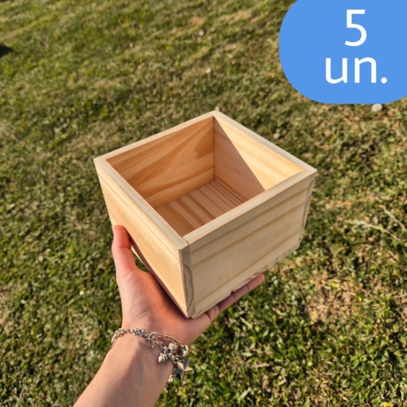 Kit 5 un. Caixa Alta Quadrada Caixote Madeira Pinus P 15x15x10cm em Oferta na Shopee