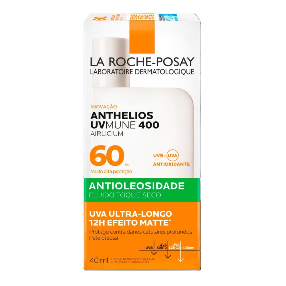 Protetor Solar Anthelios UVmune 400 Airlicium FPS 60 Antioleosidade Fluido Toque Seco 40ml