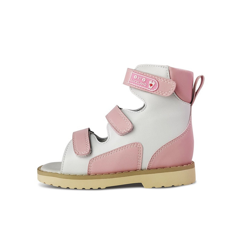 Ortoluckland Calçados Para Meninas Sandálias De Couro Infantis Ortopédicas Com Estampa De Flores Rosa