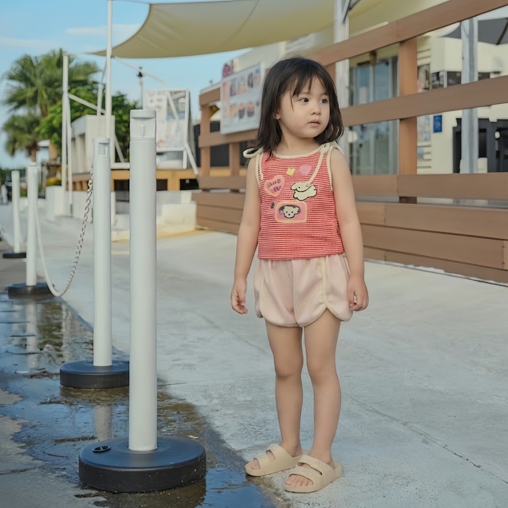 Theioioio Regata Infantil Listrada Estilo Francês Alça Amarração Laço Estampa Cachorrinho Algodão Premium Verão TLE70142