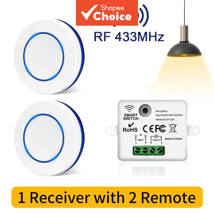 Interruptor de Painel de Parede Redondo Mini 10A-20A RF 433MHz Controle de Relé Sem Fio para Luz LED