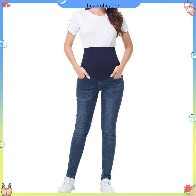 Calça Jeans Black Gestante Plus Size Cós De Suplex Com Lycra
