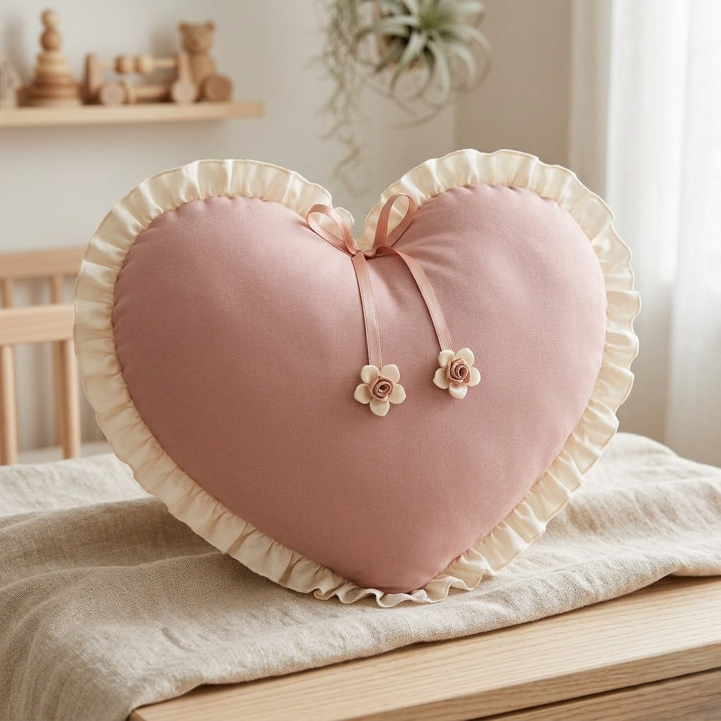 Almofada Decorativa Tema Coração Rose com palha em Oferta na Shopee