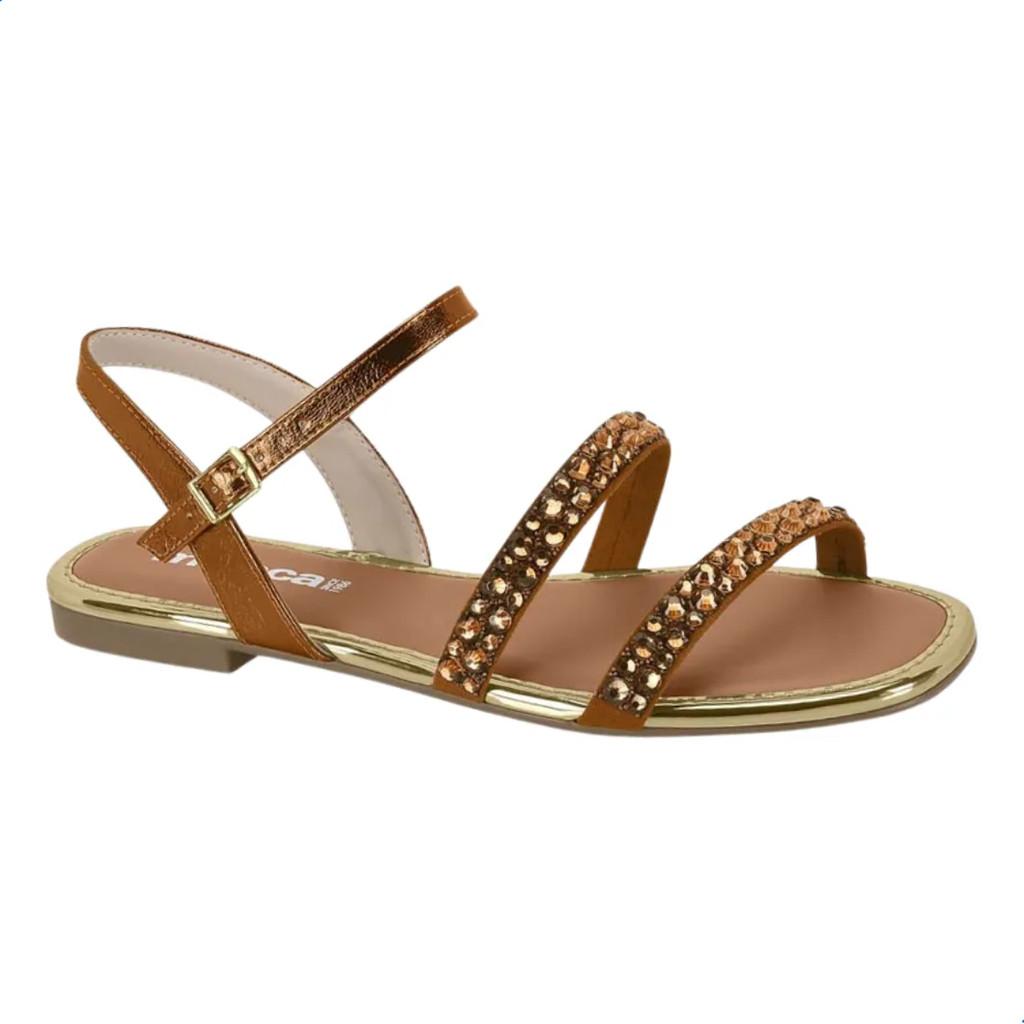 Sandália Feminina Moleca Rasteira Strass Confortável