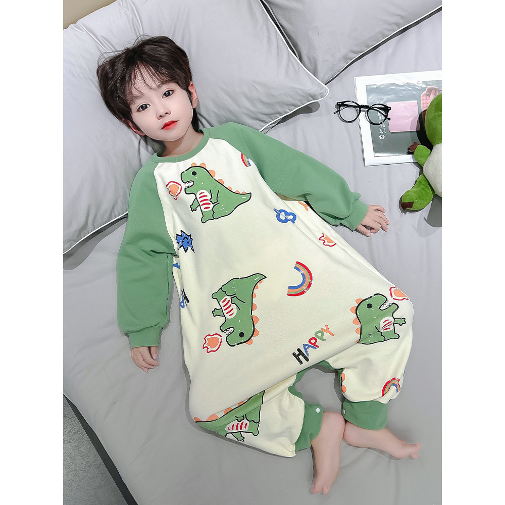 Meninos dinossauro pijamas de uma peça crianças primavera outono puro algodão manga comprida Anti-resfriamento roupas pa