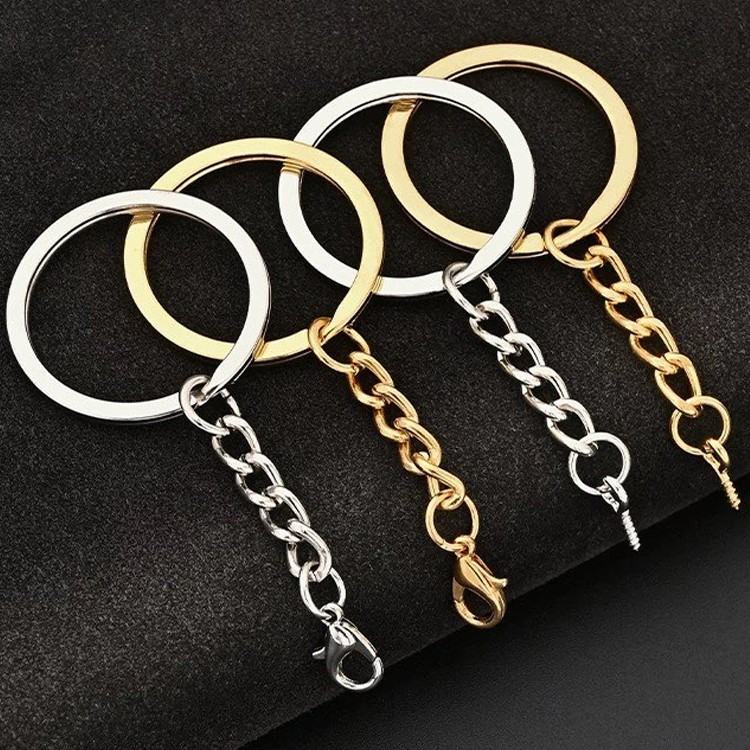 Kit Acessórios Chaveiro 25mm Prata/Ouro Com Corrente Elo Pitão Fecho Lagosta30/50/100/150 Peças Para Bijuteria Artesanal