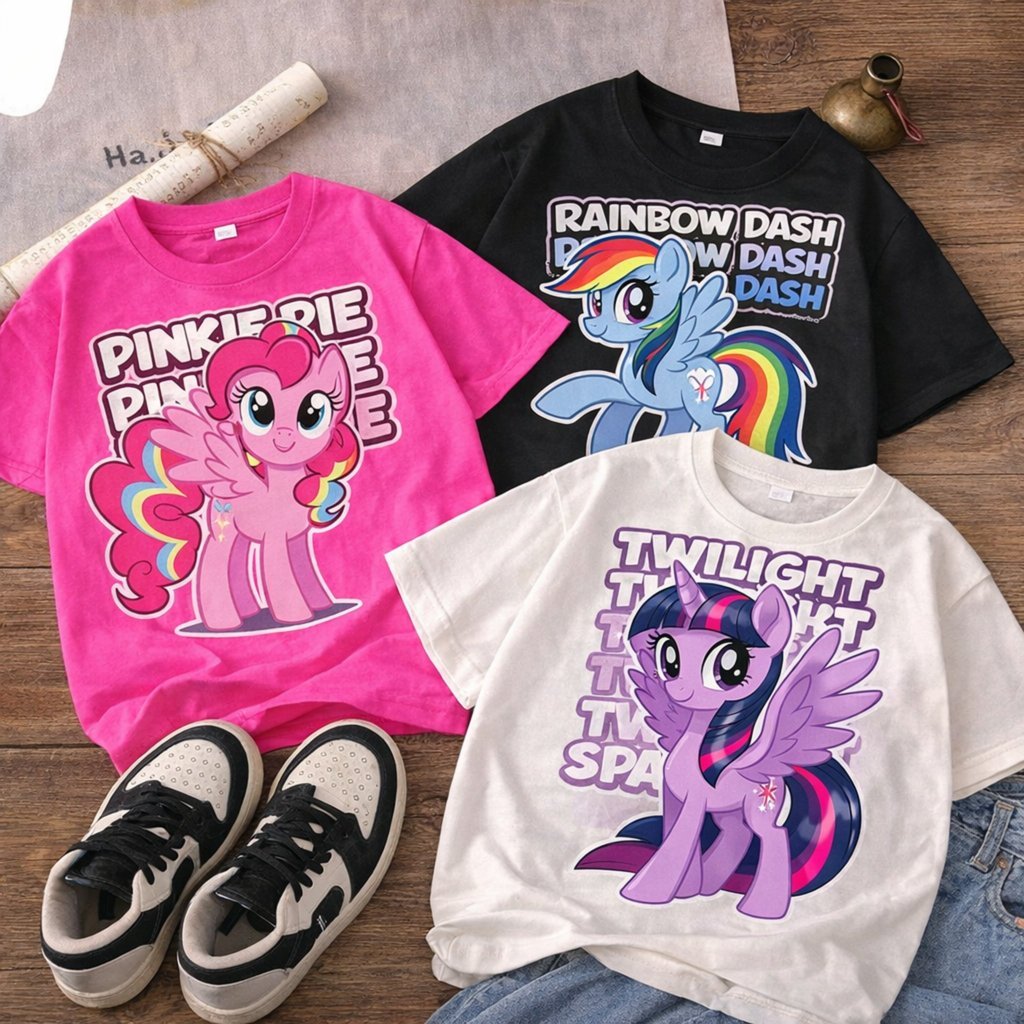 Kit 3 Camisetas Infantil Personagens Coloridas Menina Algodão Confortável Moda Kids Estampa Desenho Animado
