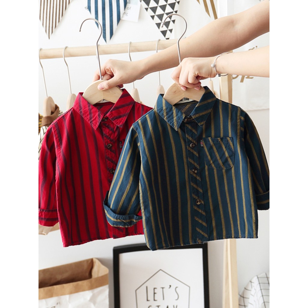 Crianças camisas listradas de manga comprida algodão 2026 primavera outono 1-10 anos de idade crianças meninos camisas m