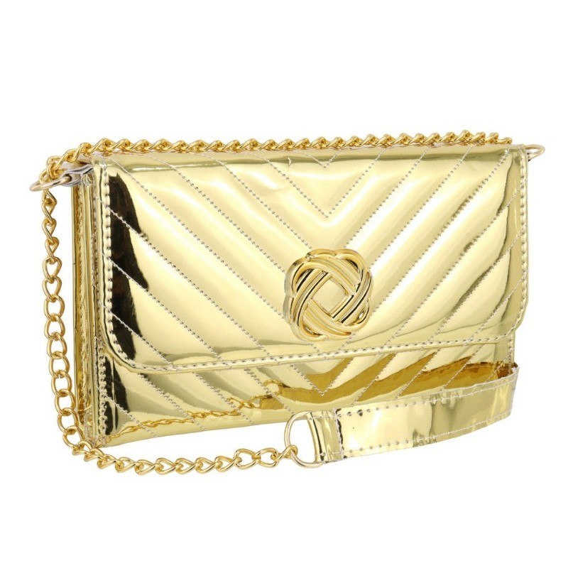 Bolsa Feminina Chic Metalizada Dourada Matelassê com Corrente Estilo Festa Luxo Moderna 2026