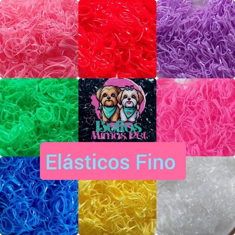8000 Elásticos Silicone  Fino ( 20 cores  ) Penteado Pet Banho e Tosa.