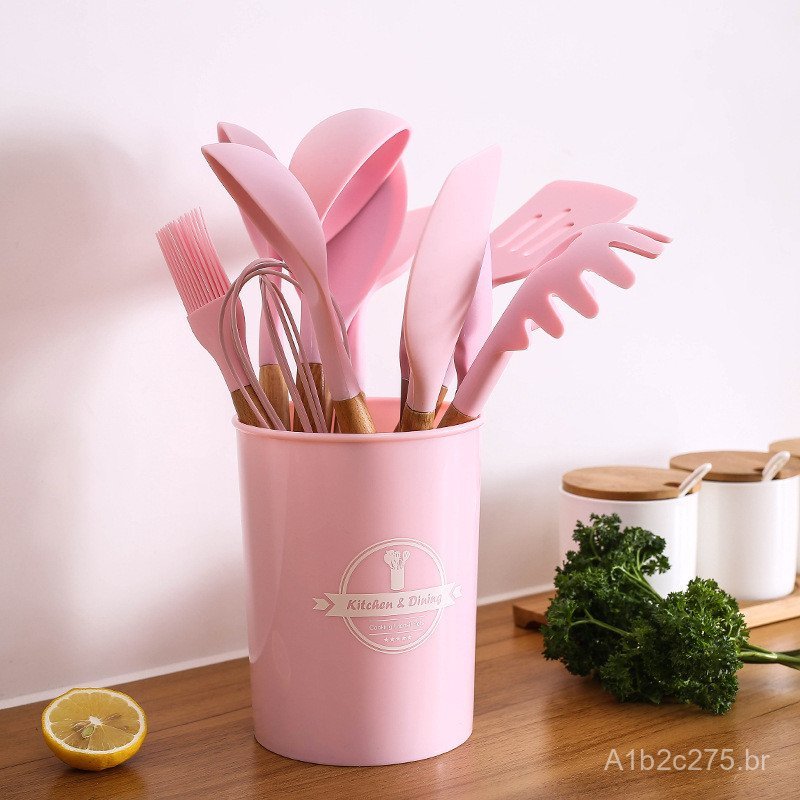 Utensílios de cozinha de silicone com cabos de madeira, ferramentas de confeitaria, utensílios de cozinha de silicone co