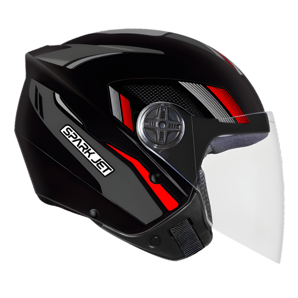 Capacete Ebf Spark Jet Sting  Aberto Chumbo Vermelho Prata
