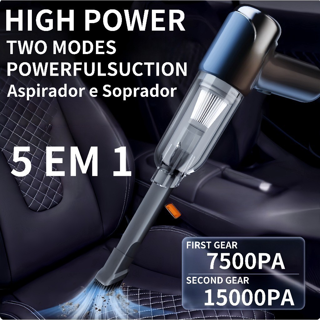 Nova Atualização！Aspirador e Soprador Portátil 5 em 1 - Alta Potência e Multifuncional para Limpeza Completa