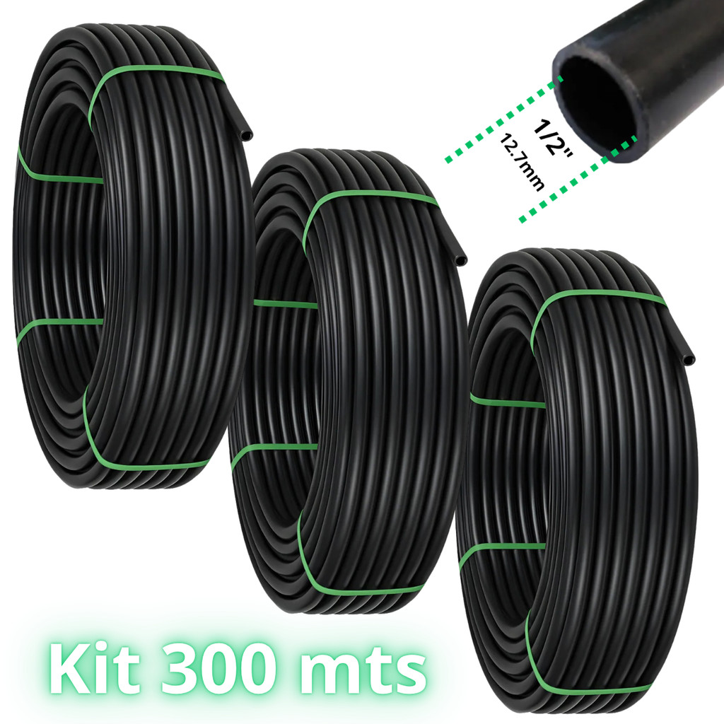 KIT 300 MTS DE MANGUEIRA PRETA 1/2" (12.7MM) CEGA SEM FUROS PARA TRANSPORTAR ÁGUA