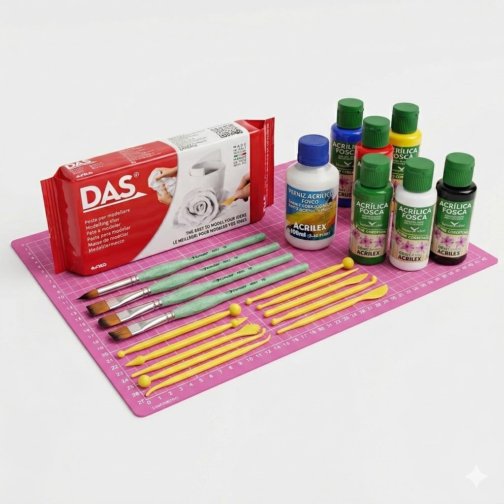 Kit Iniciante para Modelagem e Pintura Artística Completo Massa Das + 20 Peças