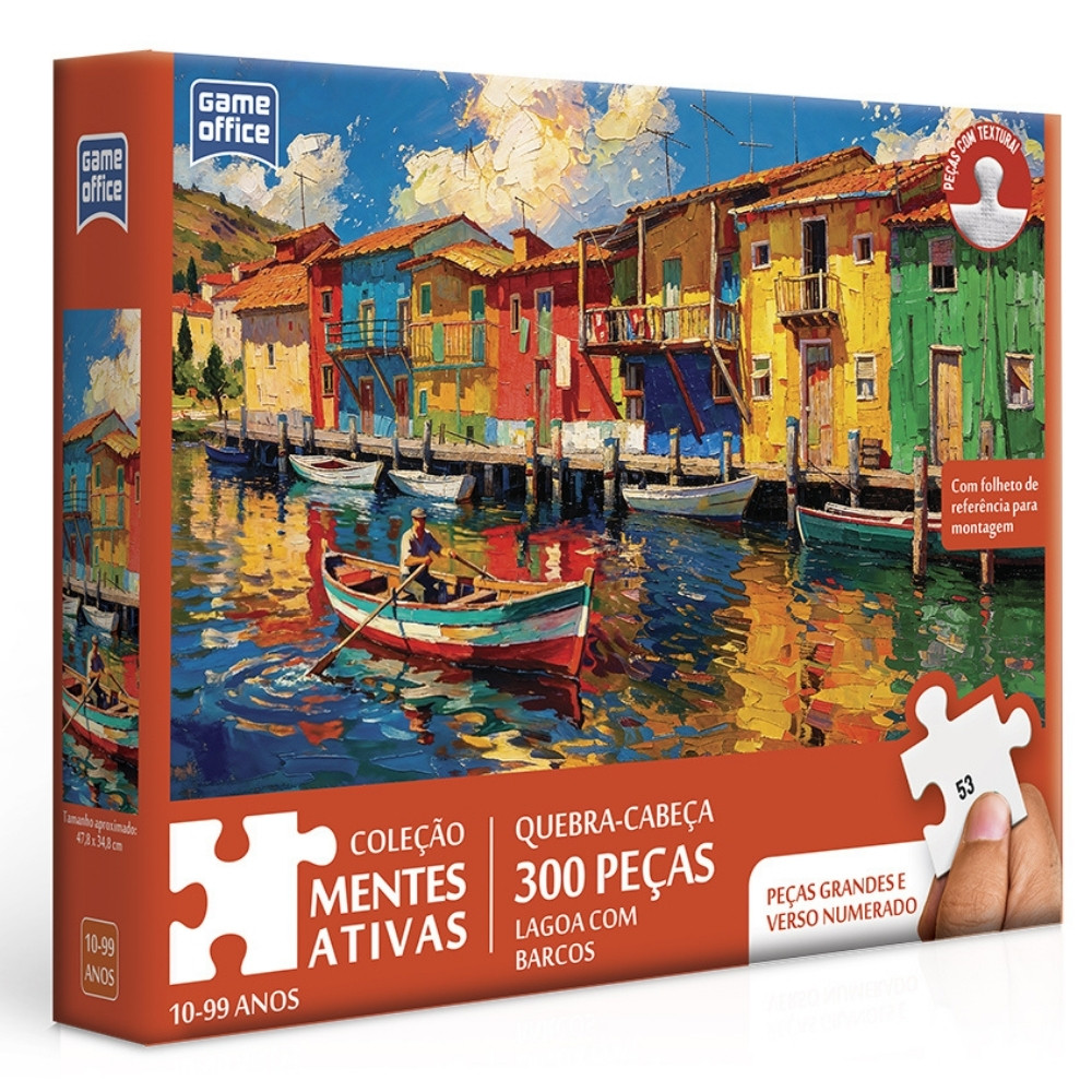 QUEBRA CABEÇA LAGOA COM BARCOS 300 PEÇAS GRANDES TOYSTER PUZZLE MENTES ATIVAS NUMERADA QUADRO NÚMERO
