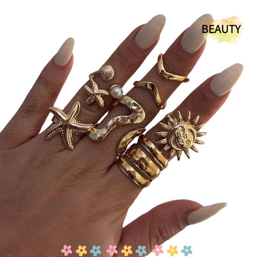 BEAUTYHOMEBR Anéis Abertos Boho , Anel De Junta Aberta Ajustável Empilhável Flor De Pétala Estética Em Tom Dourado