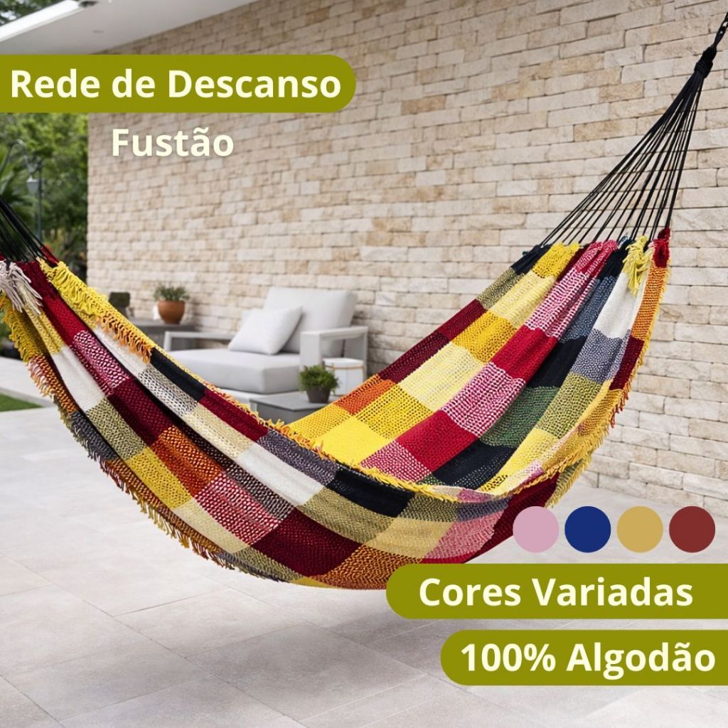 Rede de Descanso Fustão Reforçada para Acampamento e Caminhada e no lazer de sua casa
