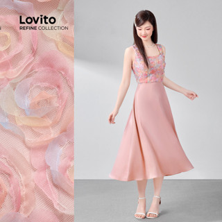 (Lovito Refine) Tecido Elegante de Costura Vestido Primavera/verão Vestido Rosa para mulheres LR26A444 em Oferta na Shopee