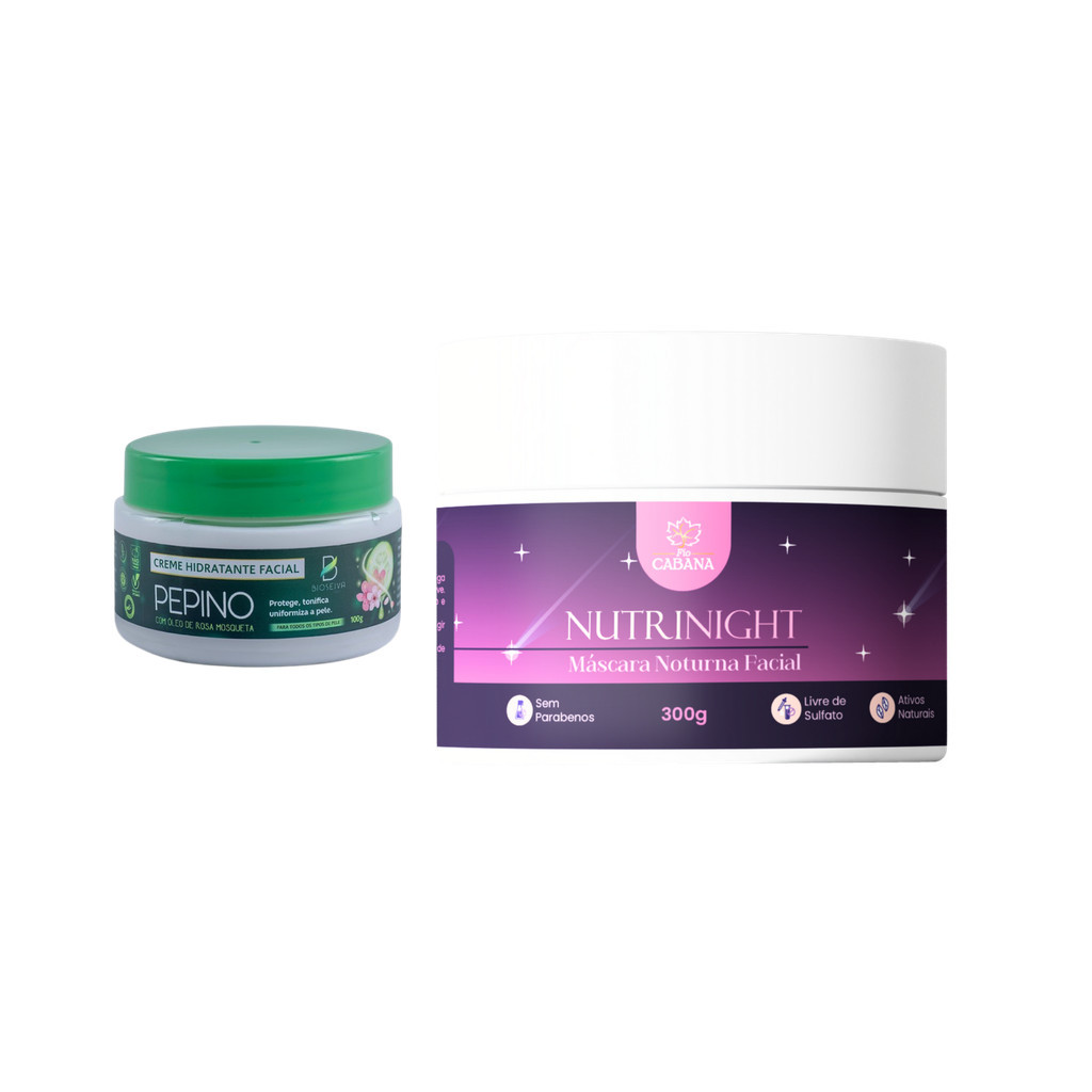 Kit NutriNight Fio Cabana 300g + Creme Facial Pepino Rosa Mosqueta BioSeiva 100g Vegano e Hidratante