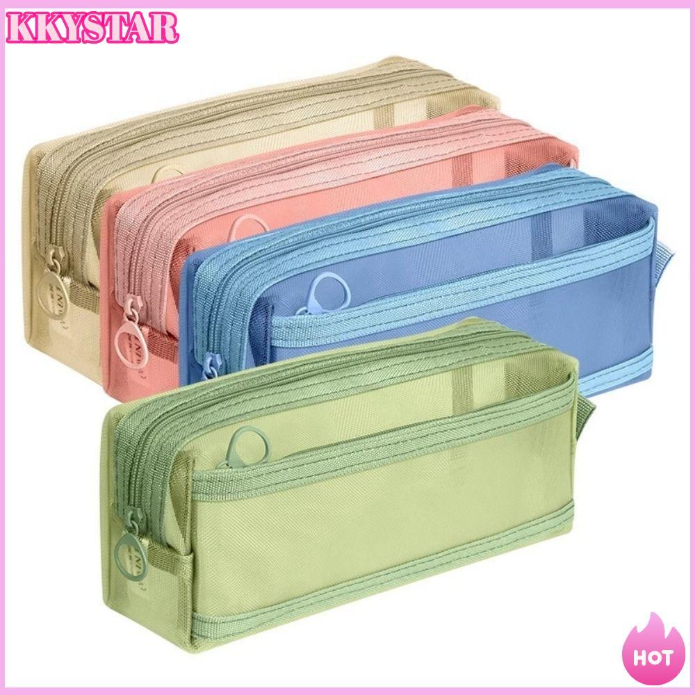 KKXYSTAR Bolsa Para Caneta Transparente De Malha Dupla Camada Grande Capacidade Organizador Escritório Escolar em Oferta na Shopee