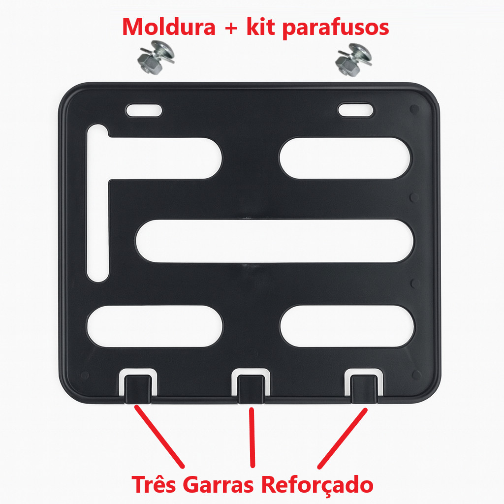 Suporte Moldura Protetor de Placa Moto Universal Mercosul Kit Instalação Parafusos e Porca Reforçado — imagem 2 de 2