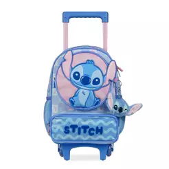 Mochila de Rodinha Feminina Infantil Stitch Baby Azul Clara