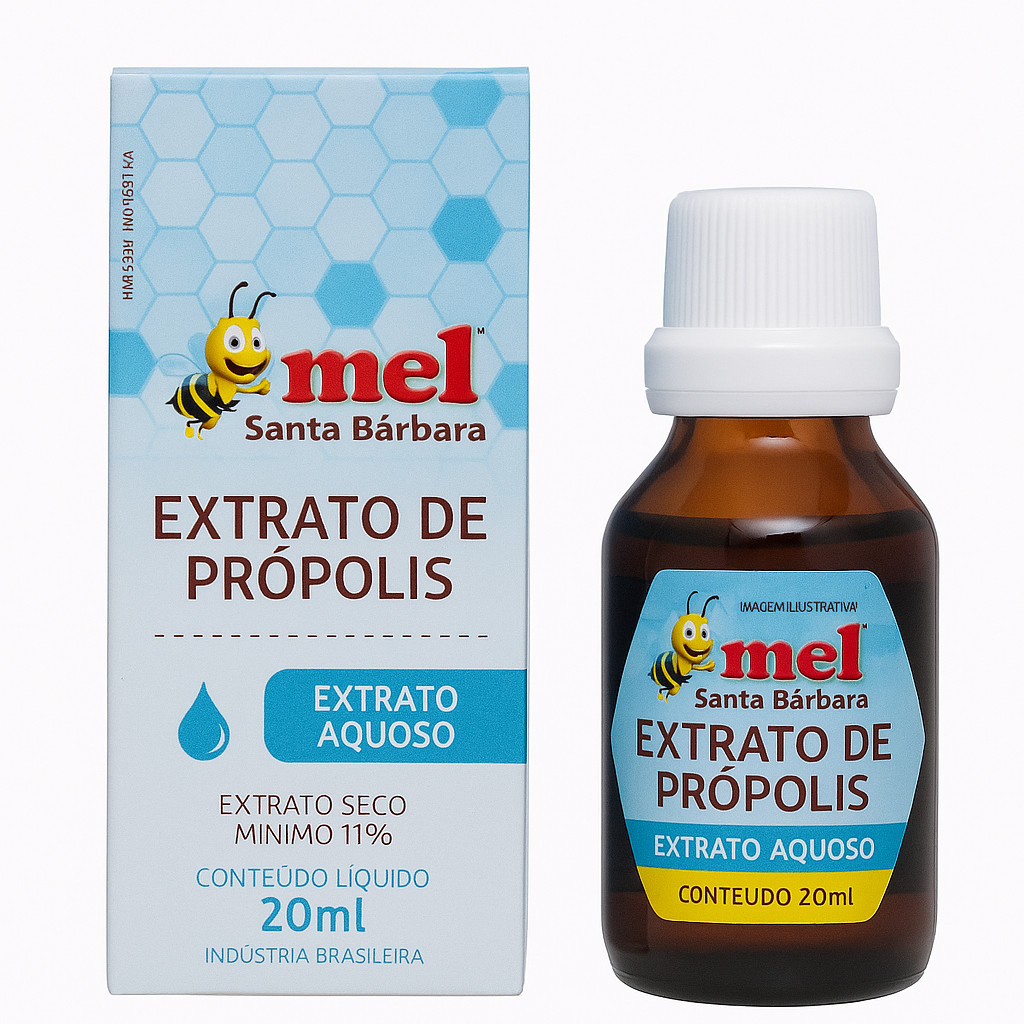 Extrato de Própolis Aquoso 11% – Mel Santa Bárbara 20ml | Sem Álcool | Imunidade Natural | Uso Infantil e Adulto